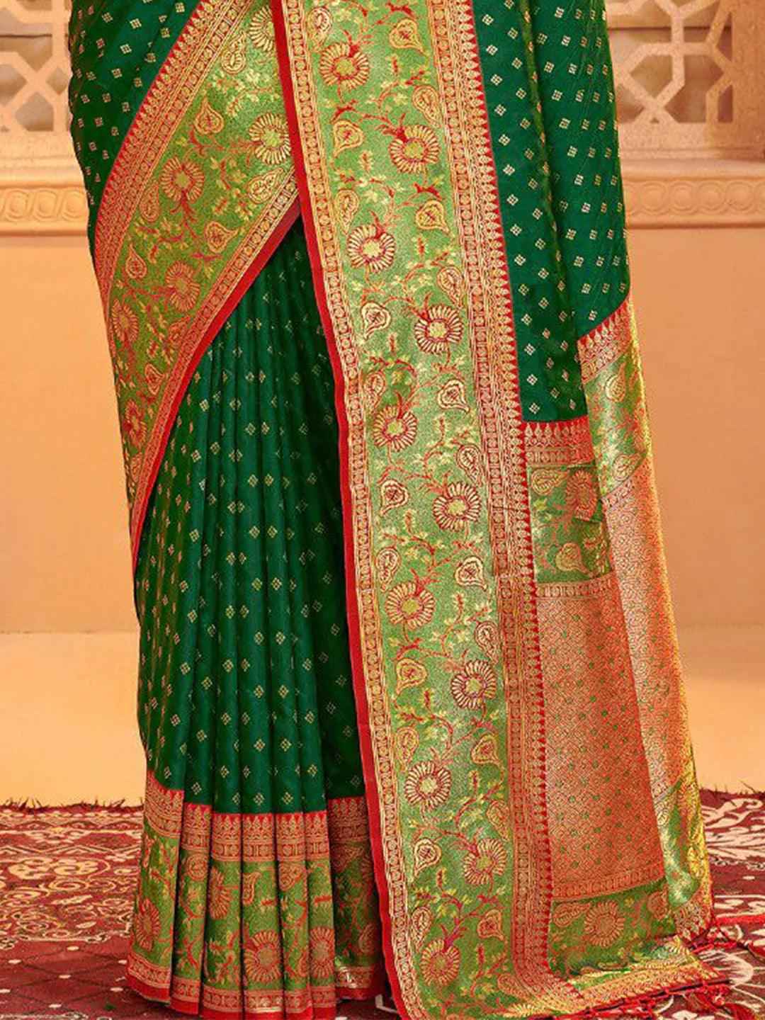 Green Silk Brocade Saree | EZB SI04 BWAFR5014