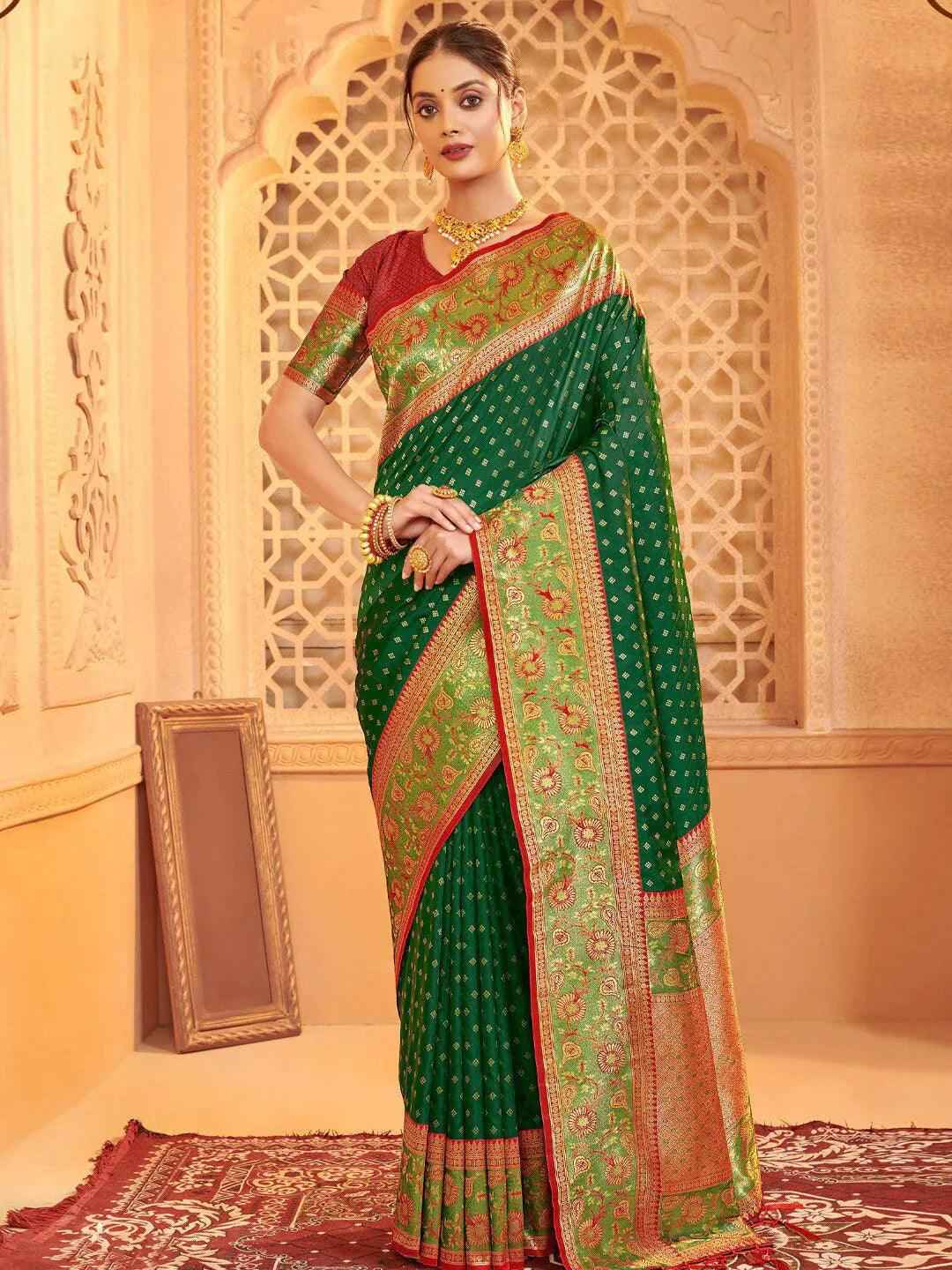 Green Silk Brocade Saree | EZB SI04 BWAFR5014