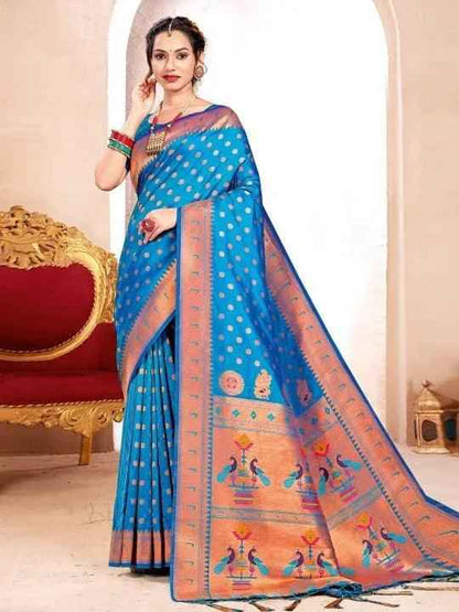 Blue Silk Brocade Saree | EZB SI04 BWKVT1002