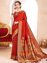 Red Silk Brocade Saree | EZB SI04 BWKVT1005