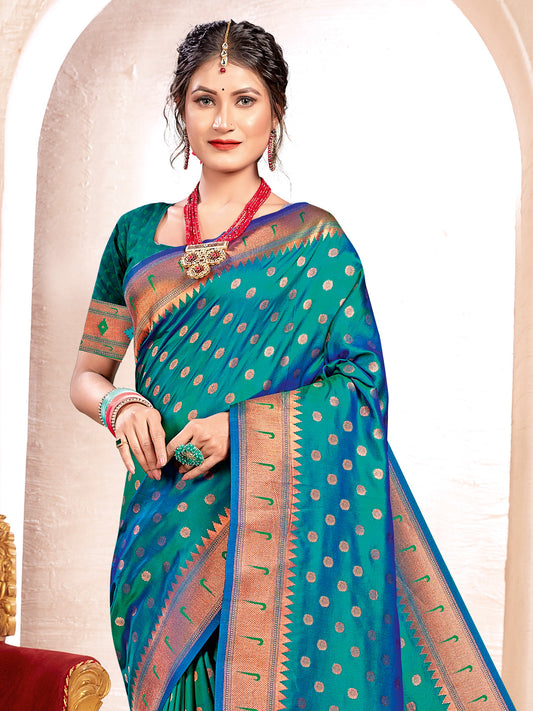 Sea Green Saree Paithani Silk  with Blouse