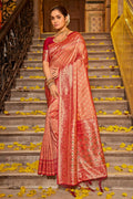 Peach Banarasi Silk Saree With Blouse Piece - EZBER