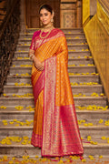 Mustard Banarasi Silk Saree With Blouse Piece - EZBER