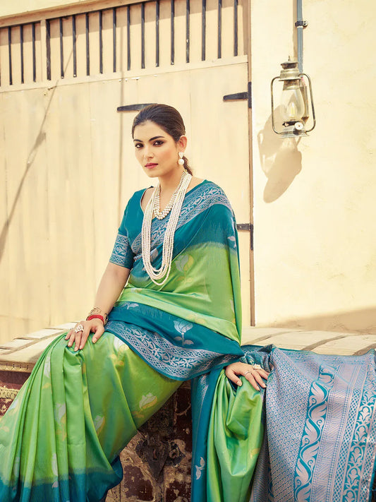 Green Soft Silk Festive Wear Saree With Blouse Piece - EZBER