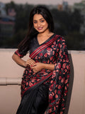 Black With Red Soft Kolam Silk Saree With Blouse Piece - EZBER