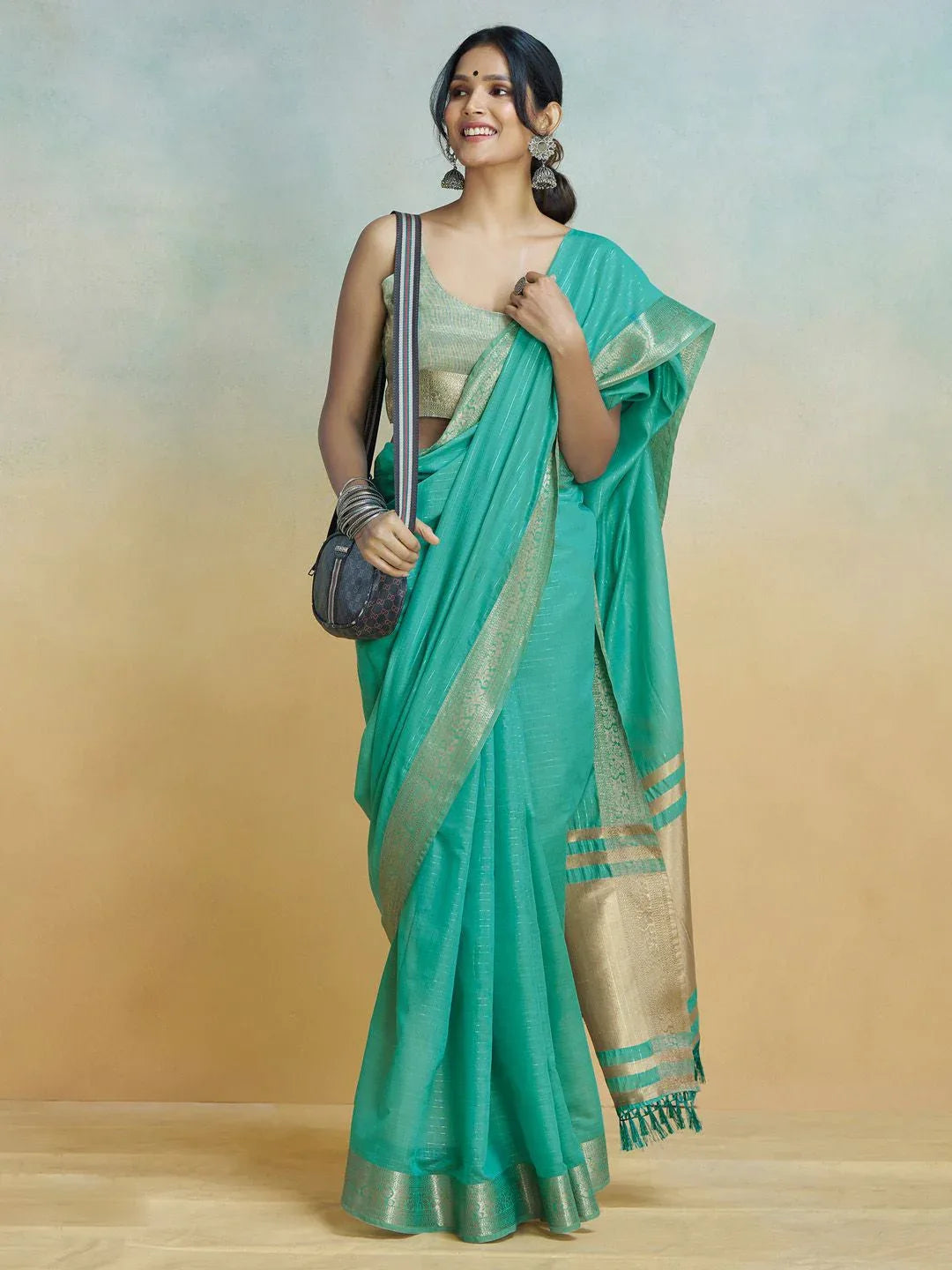 Blue Silk Festive Wear Saree With Blouse Piece - EZBER