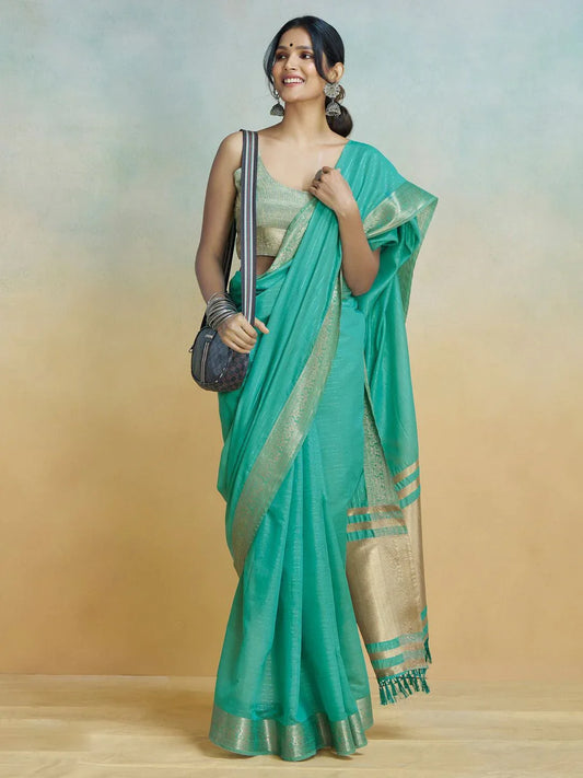 Blue Silk Festive Wear Saree With Blouse Piece - EZBER