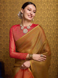 Gold Linen Festive Wear Saree With Blouse Piece - EZBER