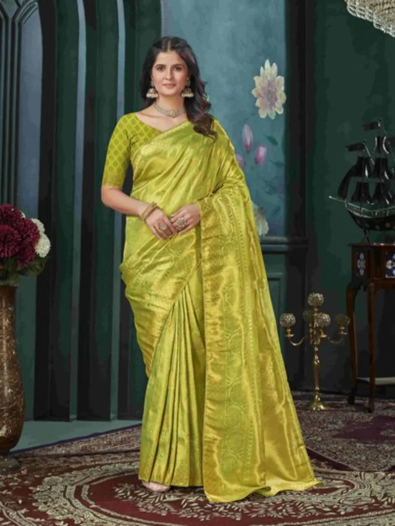 Yellow And Green Kanjivaram Saree - EZBER
