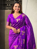 Violet Silk Blend Saree With Blouse Piece - EZBER