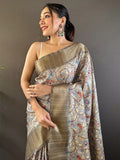 Multi Color Tussar Silk Saree With Blouse Piece - EZBER