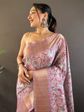 Pink Tussar Silk Saree With Blouse Piece - EZBER