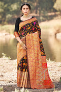 Jet Black Kalamkari Saree - EZBER