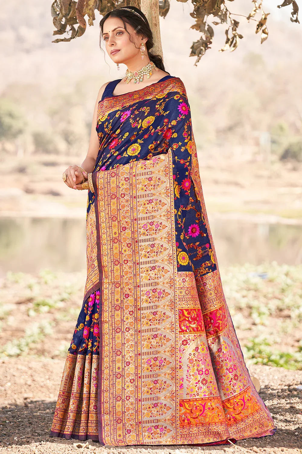 Cerulean Blue Kalamkari Saree - EZBER