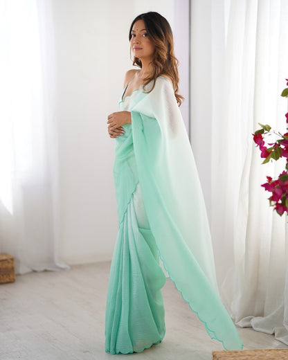 Crunchy Pedding Acro Border Lace Ultra Sattin Embroidered Saree