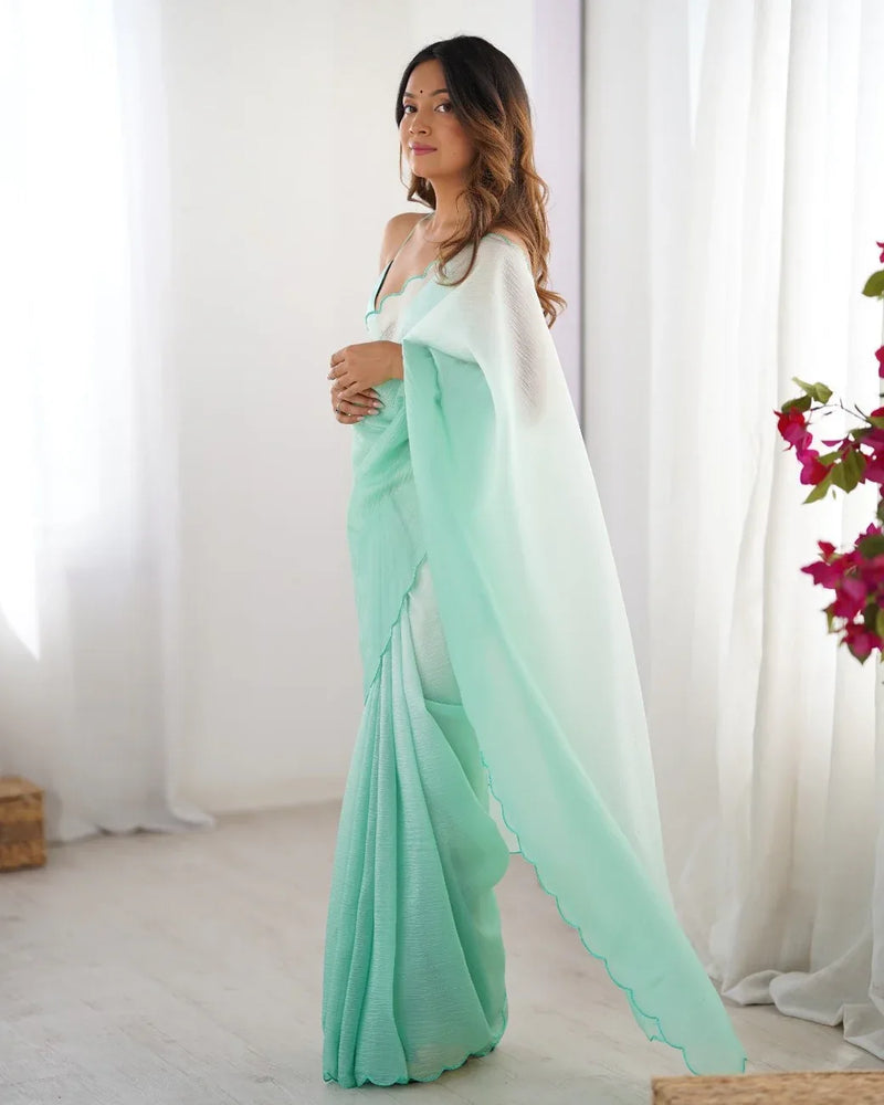 Crunchy Padding Acro Border Lace Ultra Sattin Embroidered Saree - EZBER