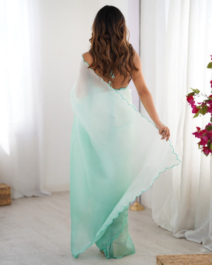 Crunchy Pedding Acro Border Lace Ultra Sattin Embroidered Saree