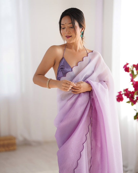 Crunchy Pedding Acro Border Lace Ultra Sattin Embroidered Saree