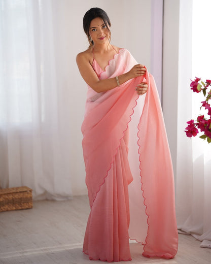 Crunchy Pedding Acro Border Lace Ultra Sattin Embroidered Saree