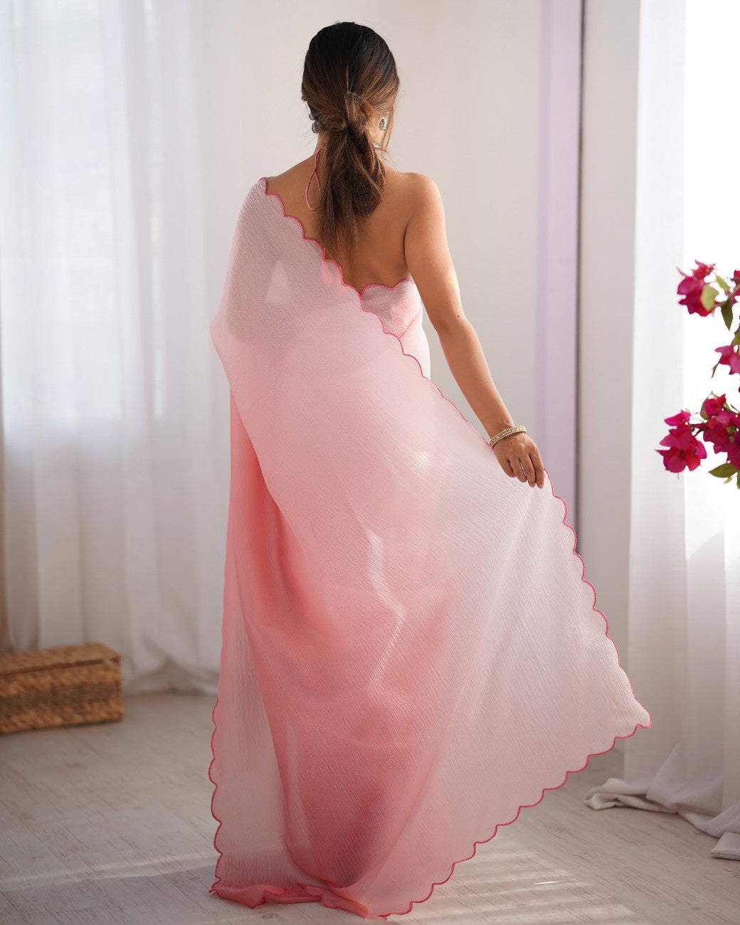 Crunchy Pedding Acro Border Lace Ultra Sattin Embroidered Saree