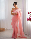 Crunchy Padding Acro Border Lace Ultra Sattin Embroidered Saree - EZBER
