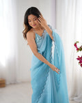Crunchy Padding Acro Border Lace Ultra Sattin Embroidered Saree - EZBER