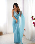 Crunchy Padding Acro Border Lace Ultra Sattin Embroidered Saree - EZBER