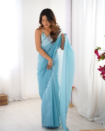 Crunchy Pedding Acro Border Lace Ultra Sattin Embroidered Saree