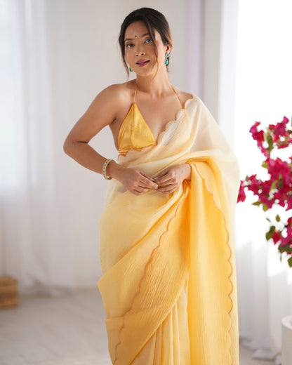 Crunchy Pedding Acro Border Lace Ultra Sattin Embroidered Saree