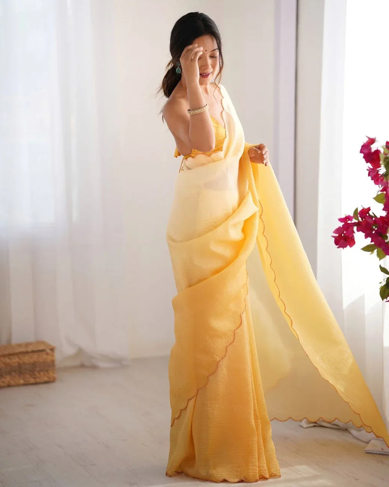 Crunchy Padding Acro Border Lace Ultra Sattin Embroidered Saree - EZBER