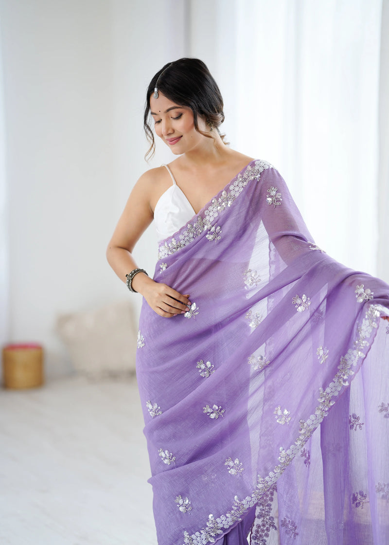 Chiffon Shaded Crush Sequins And Moti And Cut Dana Embroidered Work Ultra Sattin Blouse Piece - EZBER