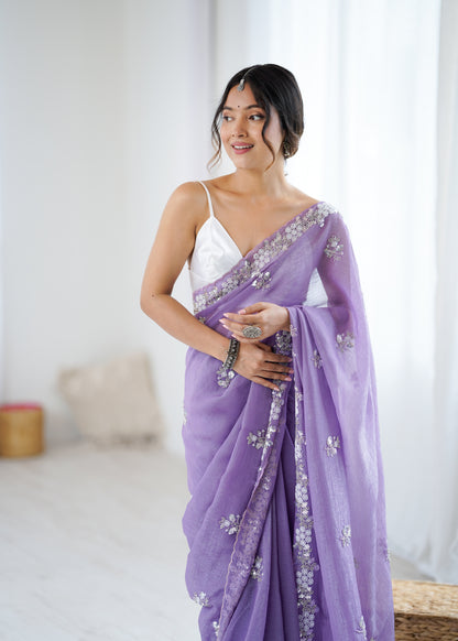 Chiffon Shaded Crush  Sequins And Moti And Cut Dana Embroidered  Work Ultra Sattin Blouse Piece