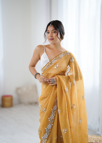 Chiffon Shaded Crush  Sequins And Moti And Cut Dana Embroidered  Work Ultra Sattin Blouse Piece