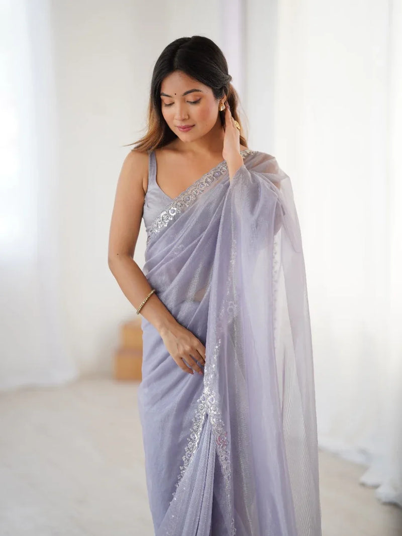 Twill Net Sequins And Moto And Cutdana Embroidered Work With Twill Net Blouse Piece - EZBER