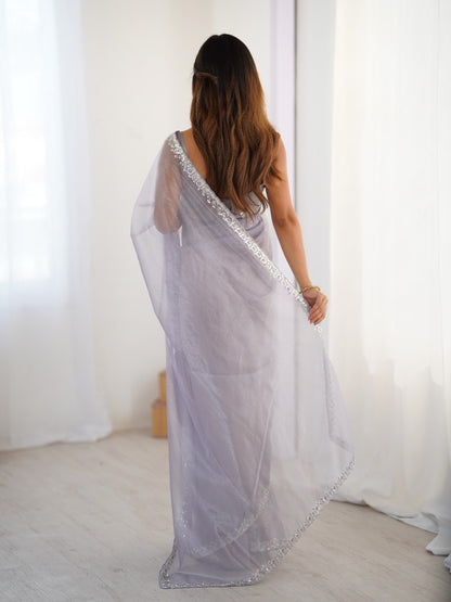 Twill Net Sequins And Moto And Cutdana Embroidered Work With Twill Net Blouse Piece