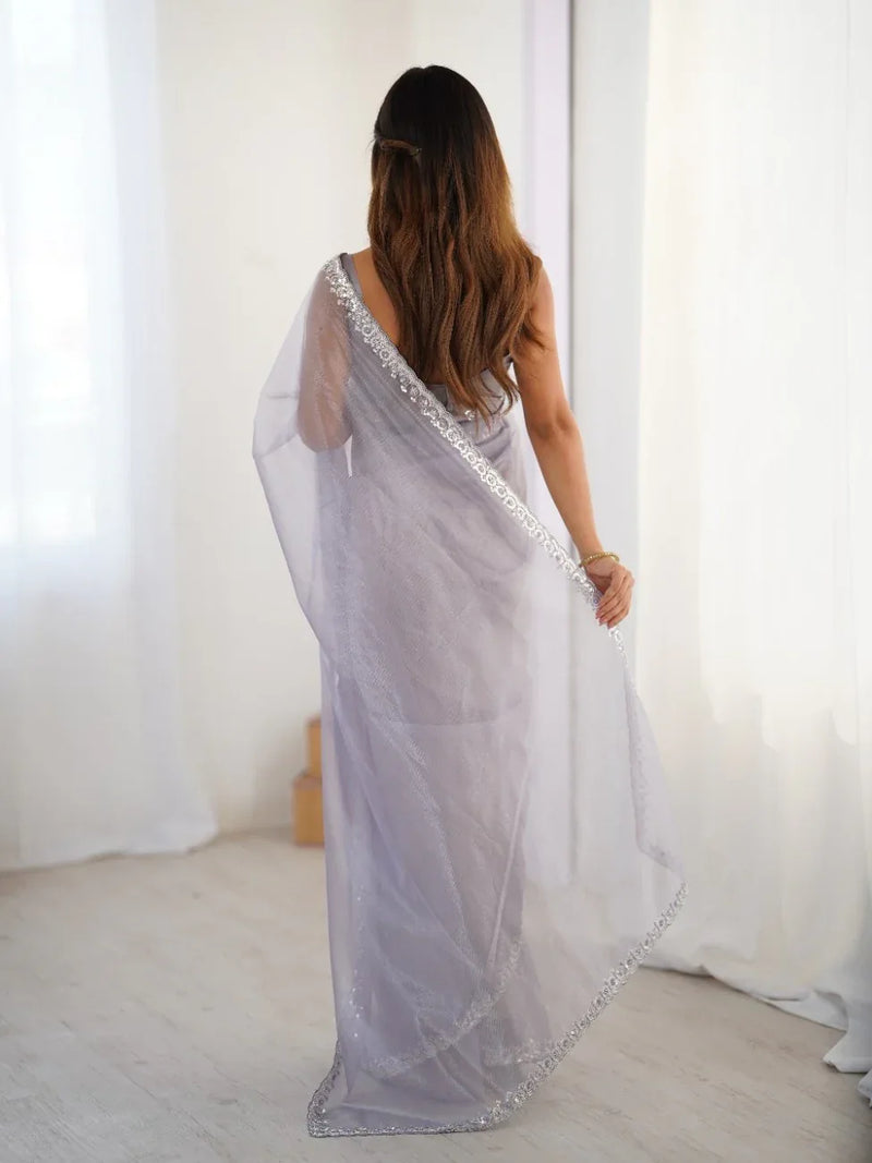 Twill Net Sequins And Moto And Cutdana Embroidered Work With Twill Net Blouse Piece - EZBER