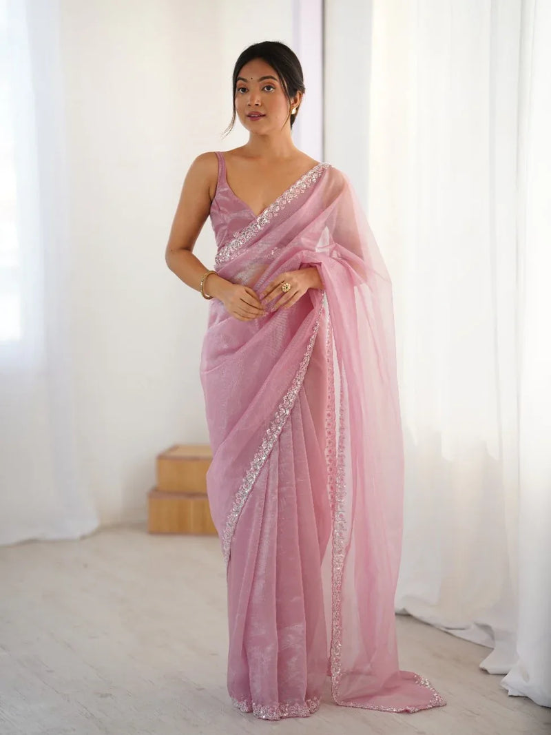 Twill Net Sequins And Moto And Cutdana Embroidered Work With Twill Net Blouse Piece - EZBER