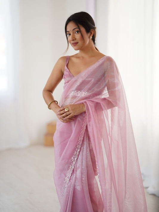 Twill Net Sequins And Moto And Cutdana Embroidered Work With Twill Net Blouse Piece