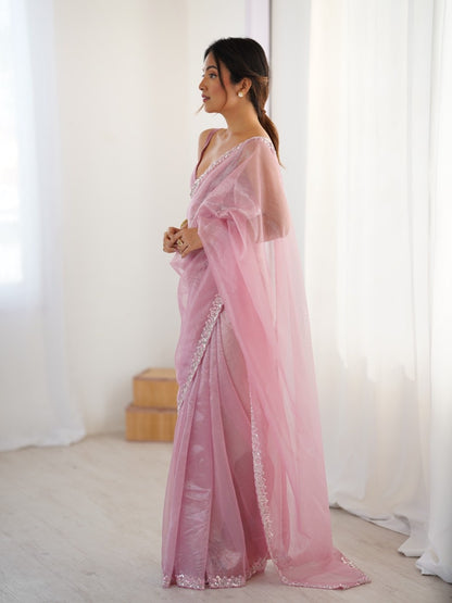 Twill Net Sequins And Moto And Cutdana Embroidered Work With Twill Net Blouse Piece