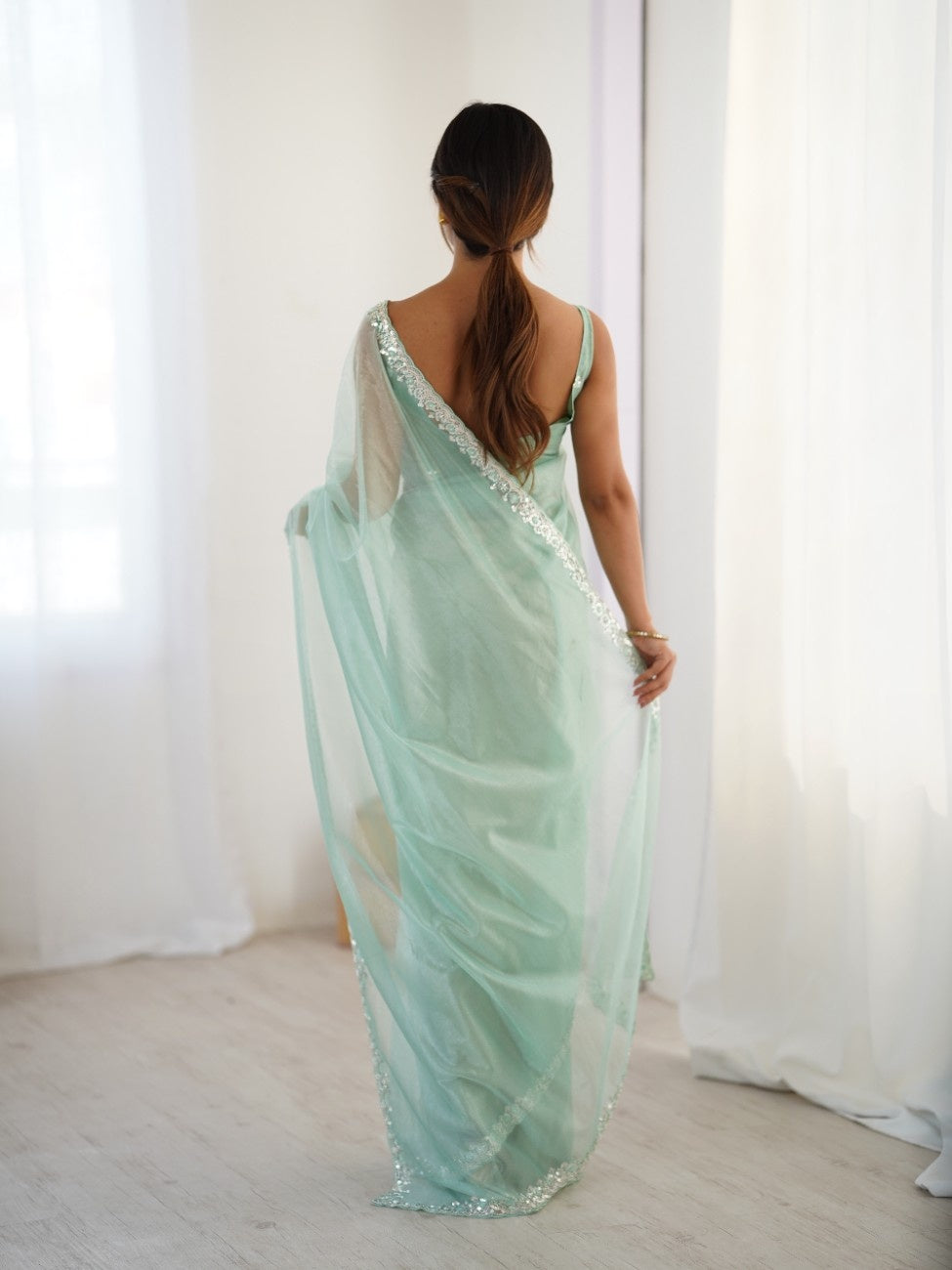 Twill Net Sequins And Moto And Cutdana Embroidered Work With Twill Net Blouse Piece