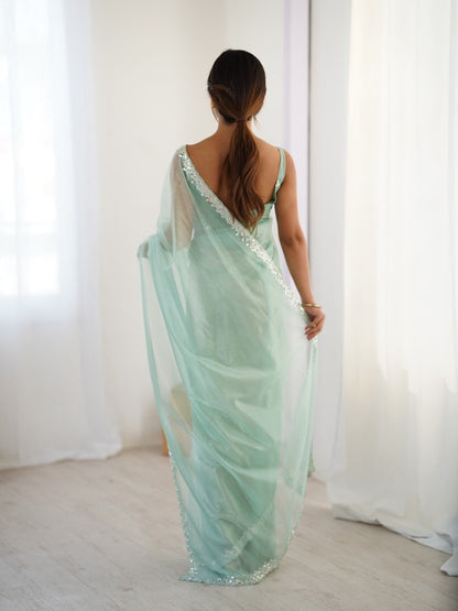 Twill Net Sequins And Moto And Cutdana Embroidered Work With Twill Net Blouse Piece