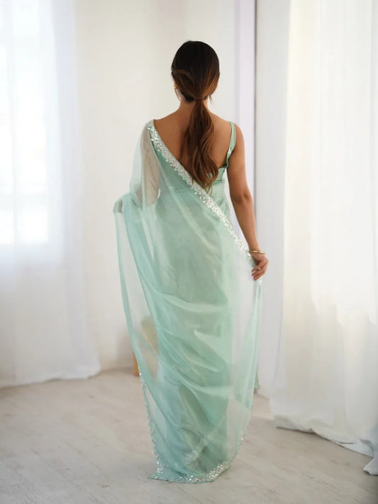 Twill Net Sequins And Moto And Cutdana Embroidered Work With Twill Net Blouse Piece - EZBER