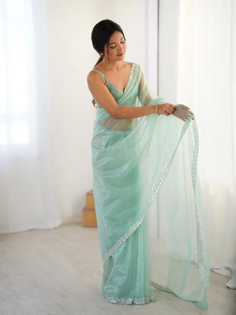 Twill Net Sequins And Moto And Cutdana Embroidered Work With Twill Net Blouse Piece - EZBER