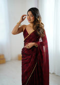 Maroon Chiffon Saree with Blouse Piece  | EZBER