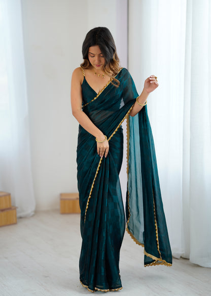 NC Chiffon Chex Cotdana Border Lace Embroidered Work With Blouse Piece