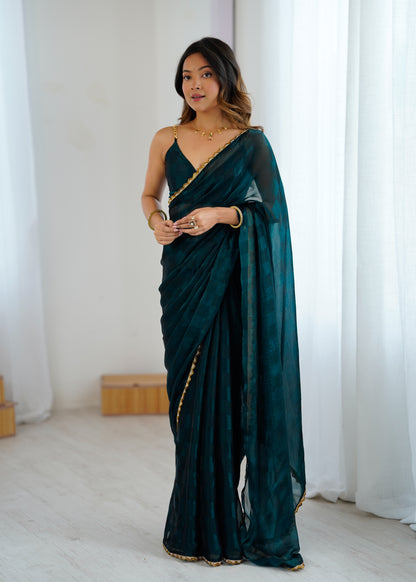 NC Chiffon Chex Cotdana Border Lace Embroidered Work With Blouse Piece