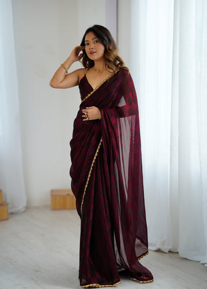 NC Chiffon Chex Cotdana Border Lace Embroidered Work With Blouse Piece