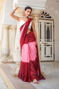 Brick Red And Pink Mulmul Cotton Saree - EZBER