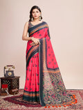 Pink Linen Blend Saree With Blouse Piece - EZBER