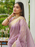 Lavender Organza Saree With Blouse Piece - EZBER